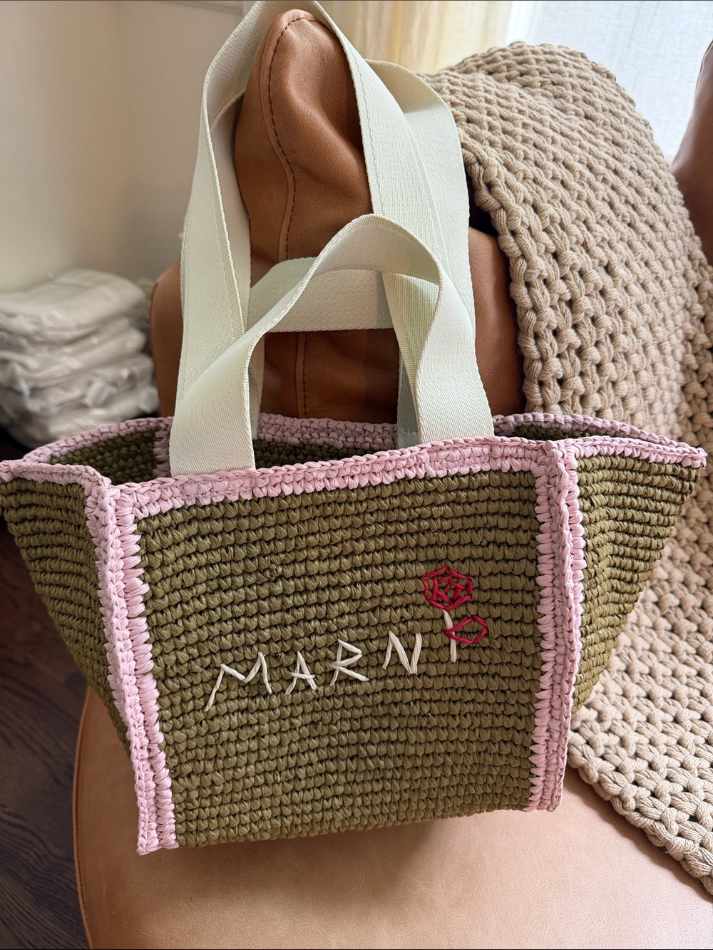Marni Sillo Macrame Raffia Tote Small Shopper Bag NEW - Picture 3 of 5